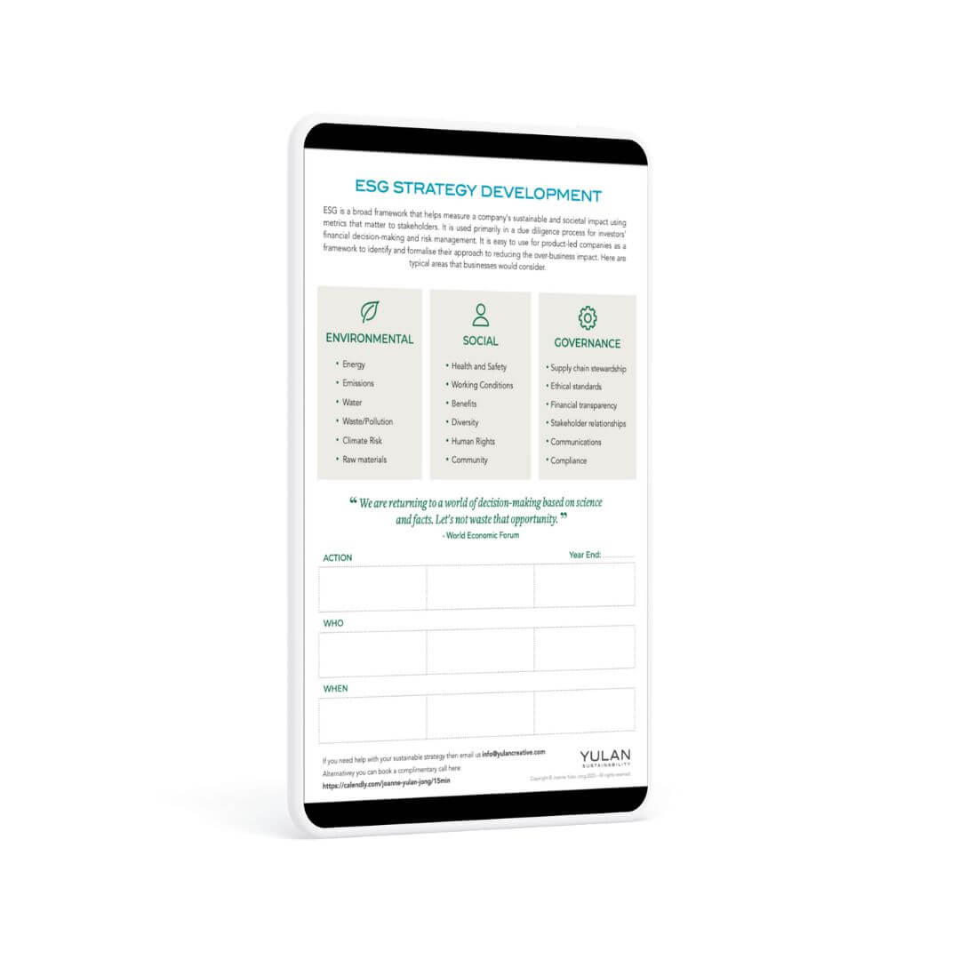 ESG Planner mock up on tablet - Yulan Sustainability